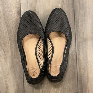 Tory Burch perforated black leather flats 8.5